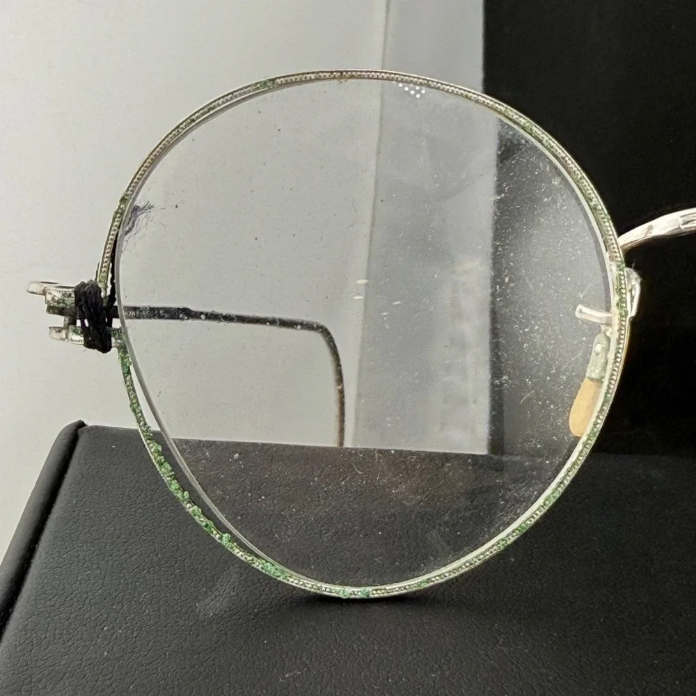 Vintage 1/10 12K GF Wire Frame Glasses Silver Round Engraved Bridge 26415